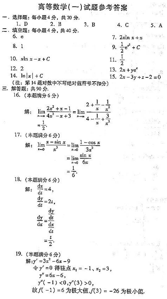 2004年全国成人高考专升本高数（一）真题及答案(图3)