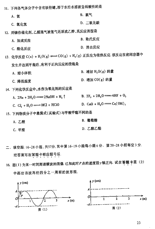 2008年成人高考高起点物理化学试题及答案